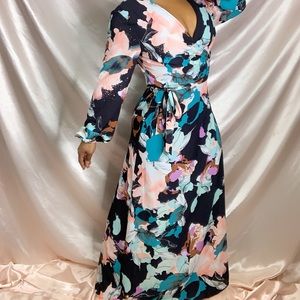 Mystic floral long sleeve wrap maxi dress